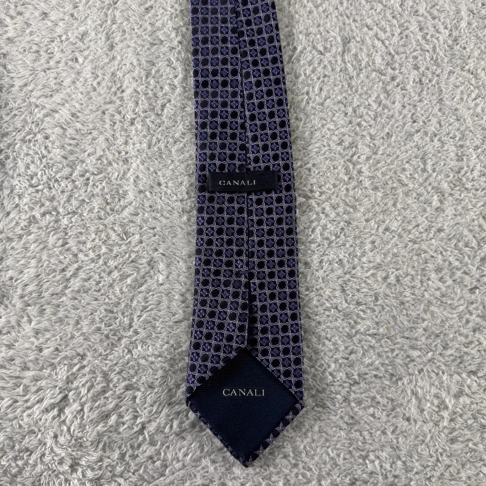 Canali Purple Geometric Floral 100% Silk Necktie Made in Italy Classic Tie